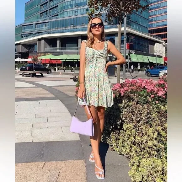 ZARA FLORAL SATIN EFFECT PRINT DRESS - Picture 2 of 14